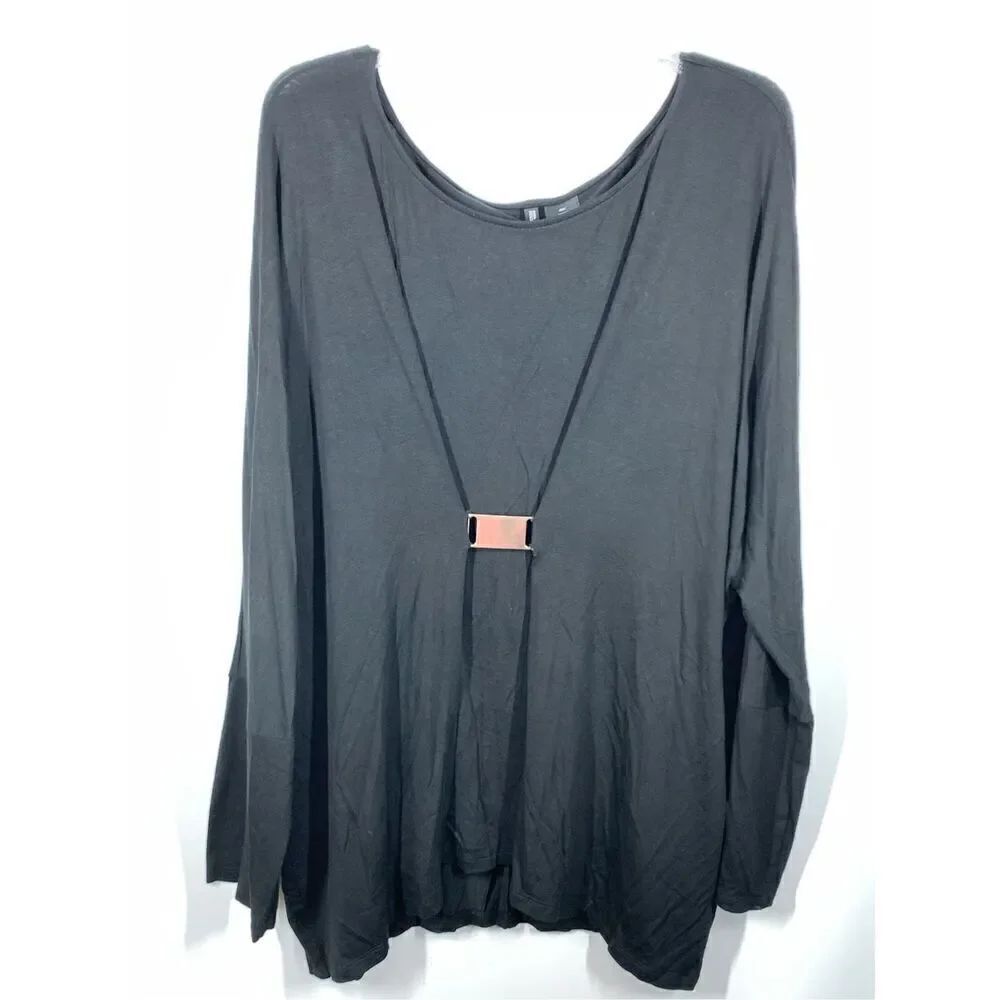 New Directions Women's Gold Buckle Long Sleeve Tunic Blouse Black Size 3X